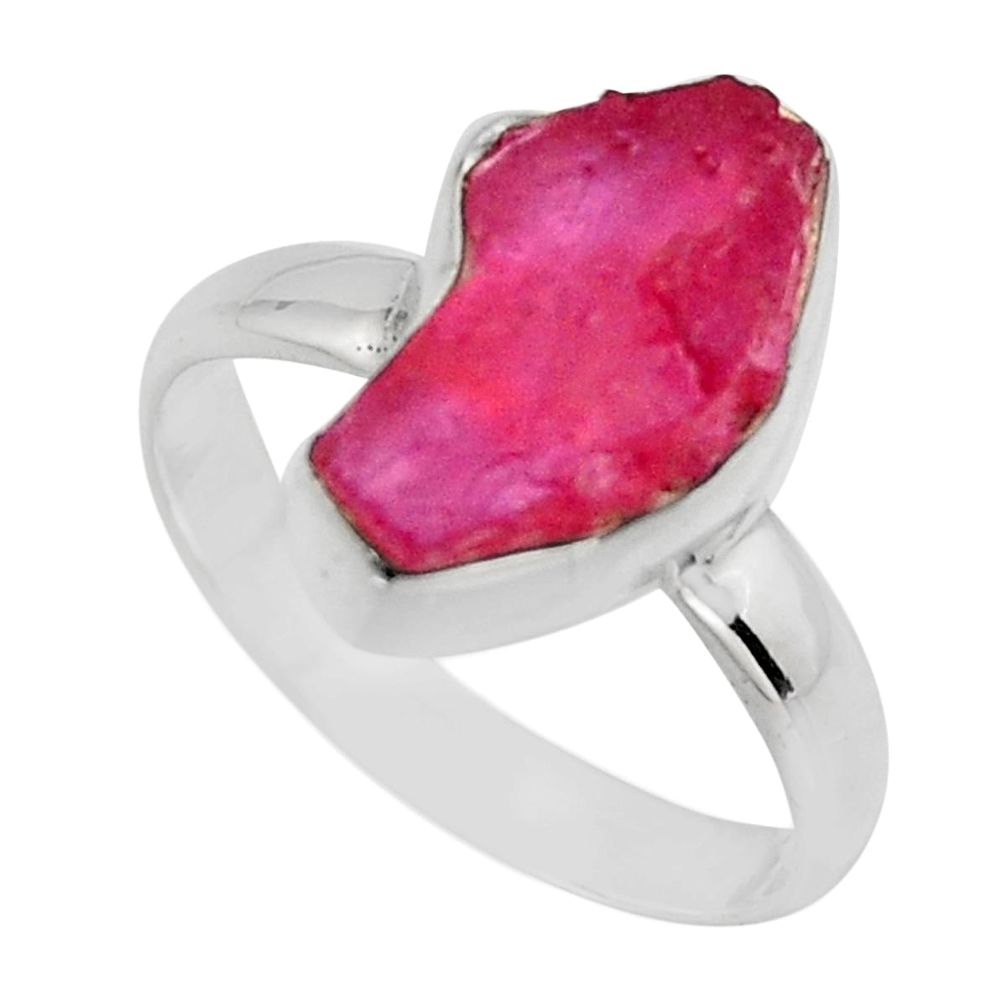 5.53cts natural pink ruby rough 925 sterling silver solitaire ring size 8 r16803