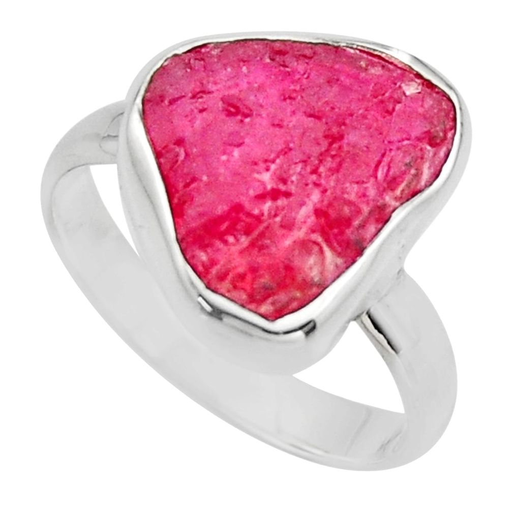 6.70cts natural pink ruby rough 925 sterling silver solitaire ring size 8 r16805