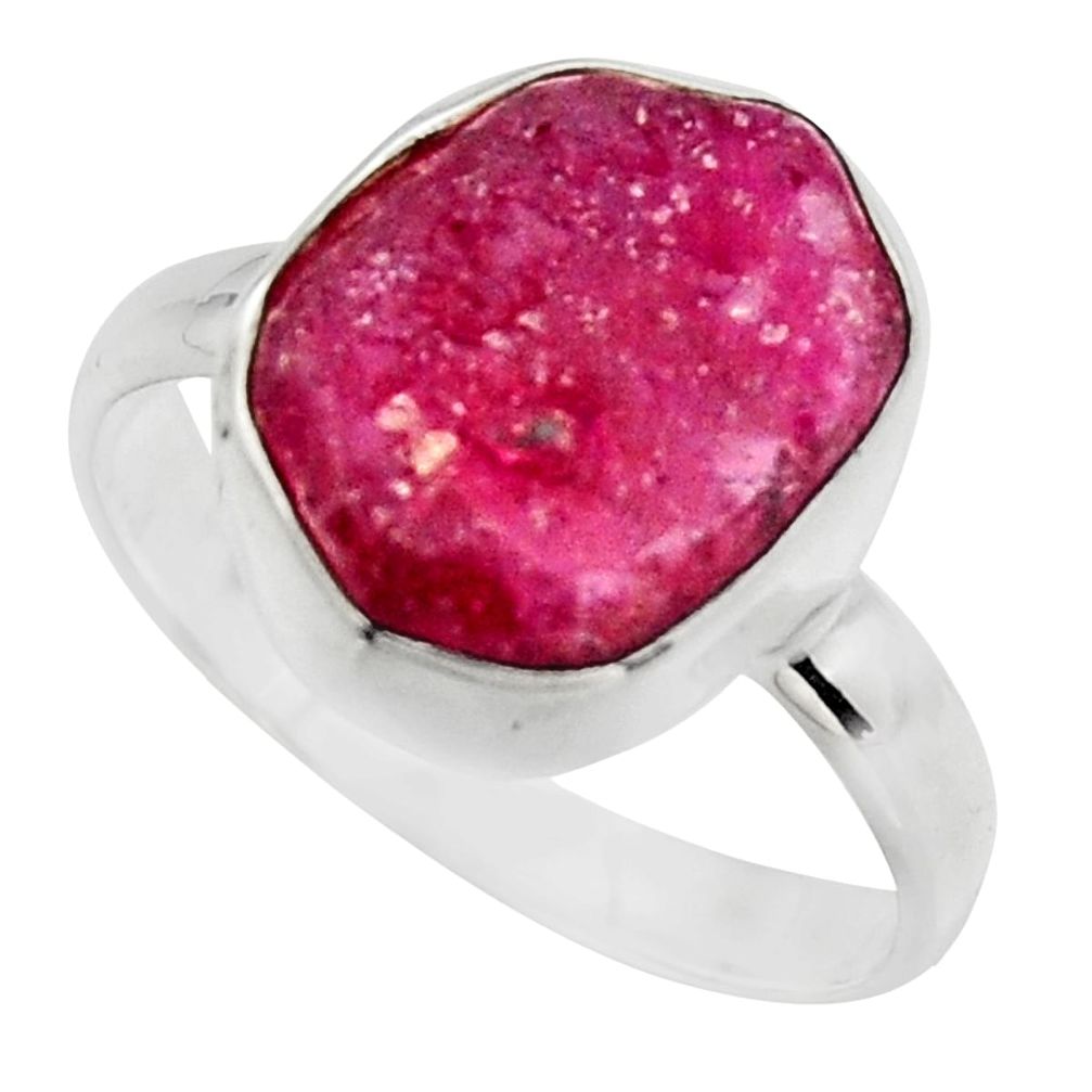 7.03cts natural pink ruby rough 925 sterling silver solitaire ring size 9 r16807