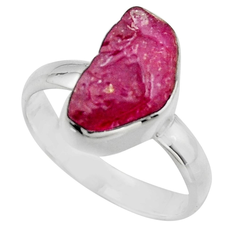 5.23cts natural pink ruby rough 925 sterling silver solitaire ring size 7 r16808