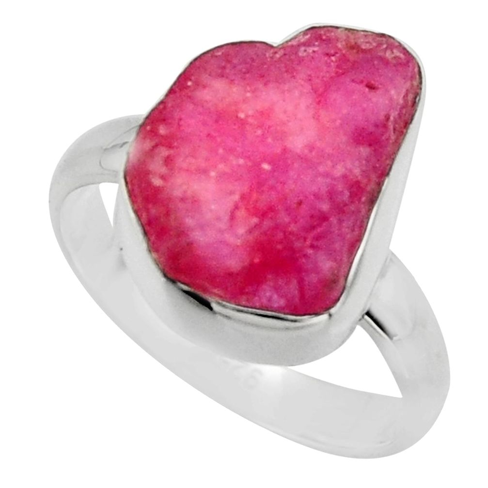 925 sterling silver 6.75cts natural pink ruby rough solitaire ring size 7 r16809