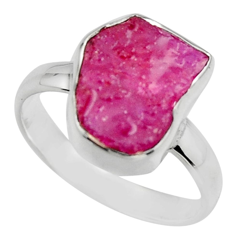 5.45cts natural pink ruby rough 925 sterling silver solitaire ring size 8 r16810