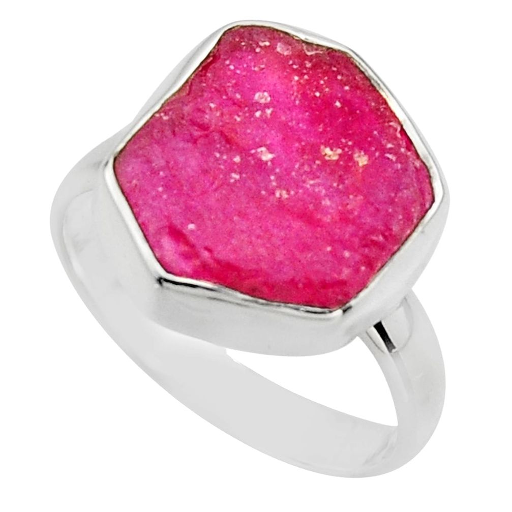 6.48cts natural pink ruby rough 925 sterling silver solitaire ring size 7 r16811