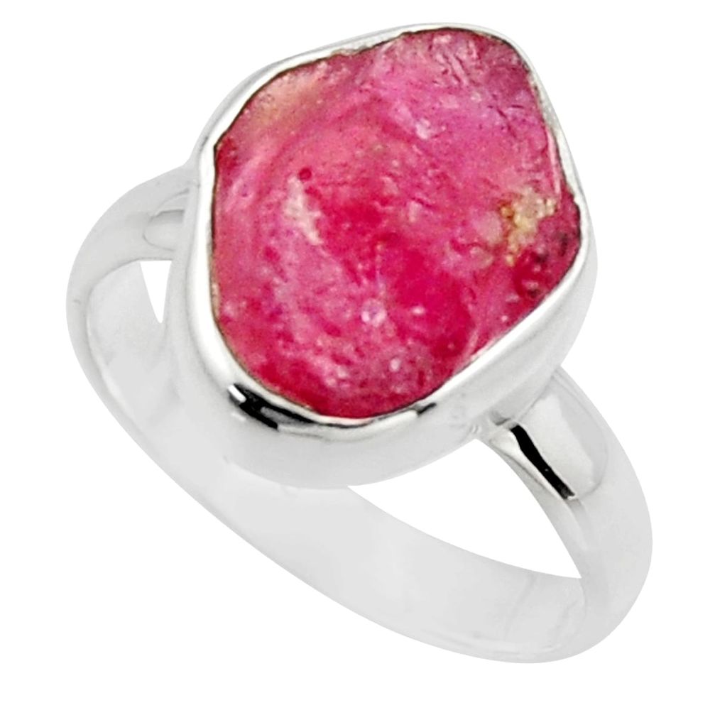 5.63cts natural pink ruby rough 925 sterling silver solitaire ring size 6 r16812