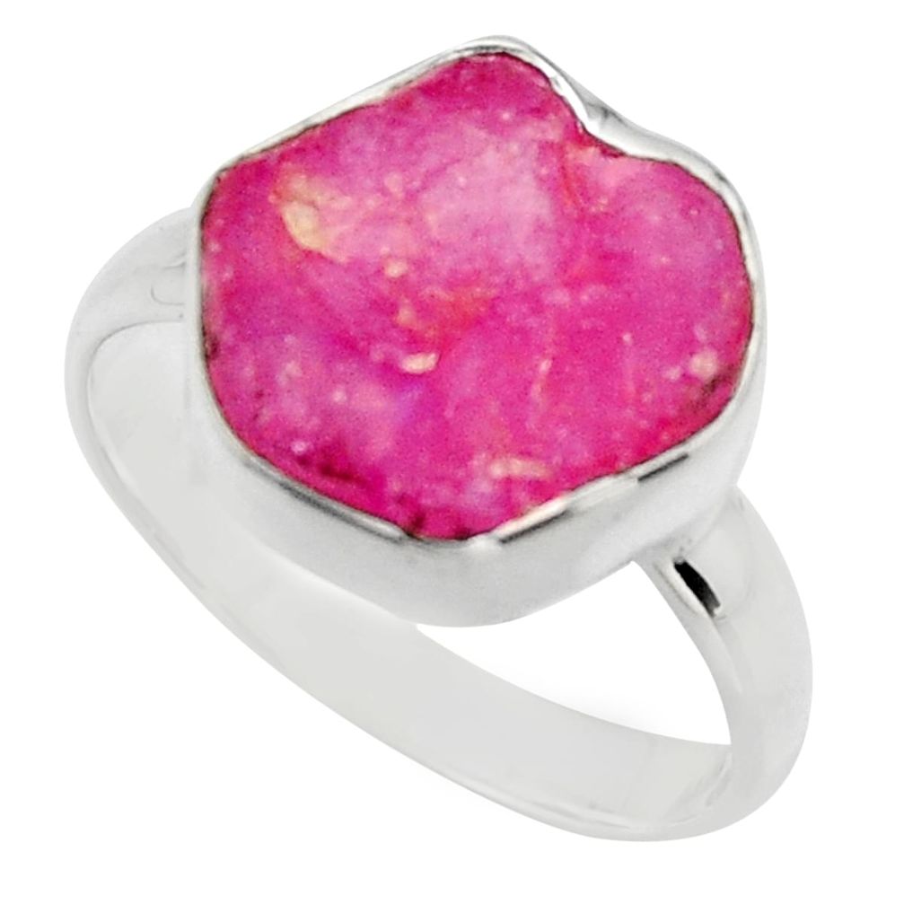 925 sterling silver 6.85cts natural pink ruby rough solitaire ring size 9 r16814