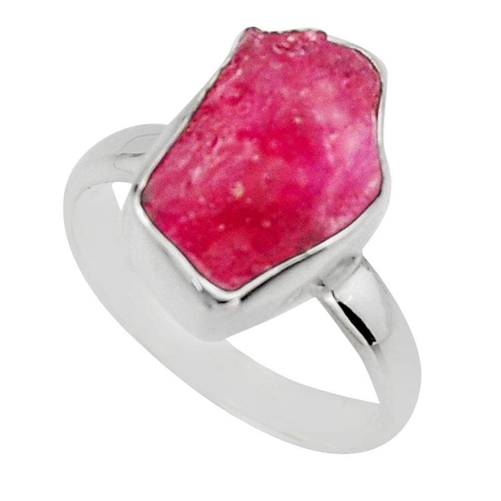 6.57cts natural pink ruby rough 925 sterling silver solitaire ring size 7 r16817