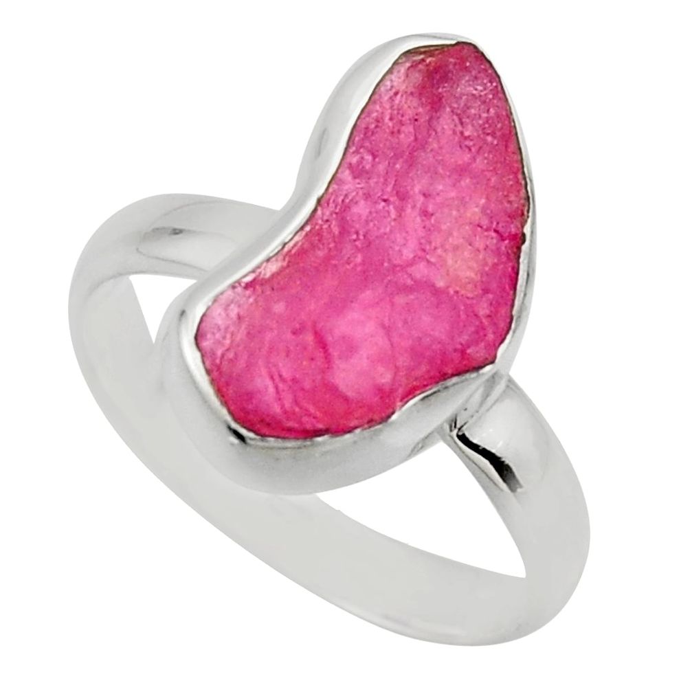 925 sterling silver 6.27cts natural pink ruby rough solitaire ring size 8 r16819