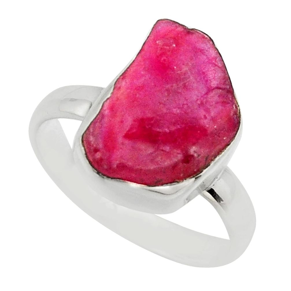 7.35cts natural pink ruby rough 925 sterling silver solitaire ring size 9 r16820