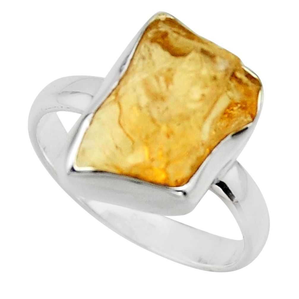 6.27cts yellow citrine rough 925 sterling silver solitaire ring size 8 r16821