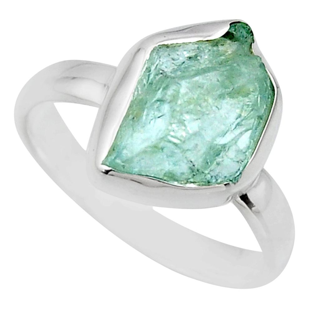 4.80cts natural aqua aquamarine rough 925 silver solitaire ring size 8 r16823