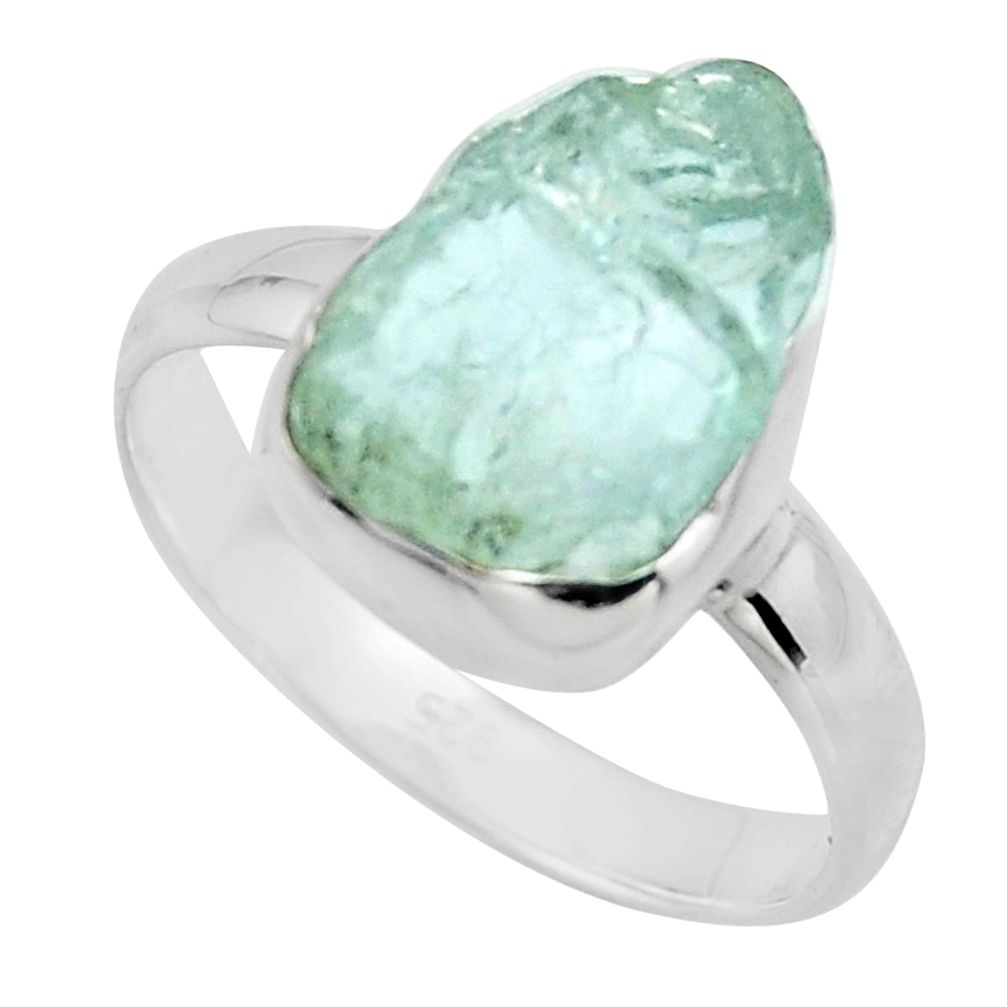 5.63cts natural aqua aquamarine rough 925 silver solitaire ring size 9 r16827