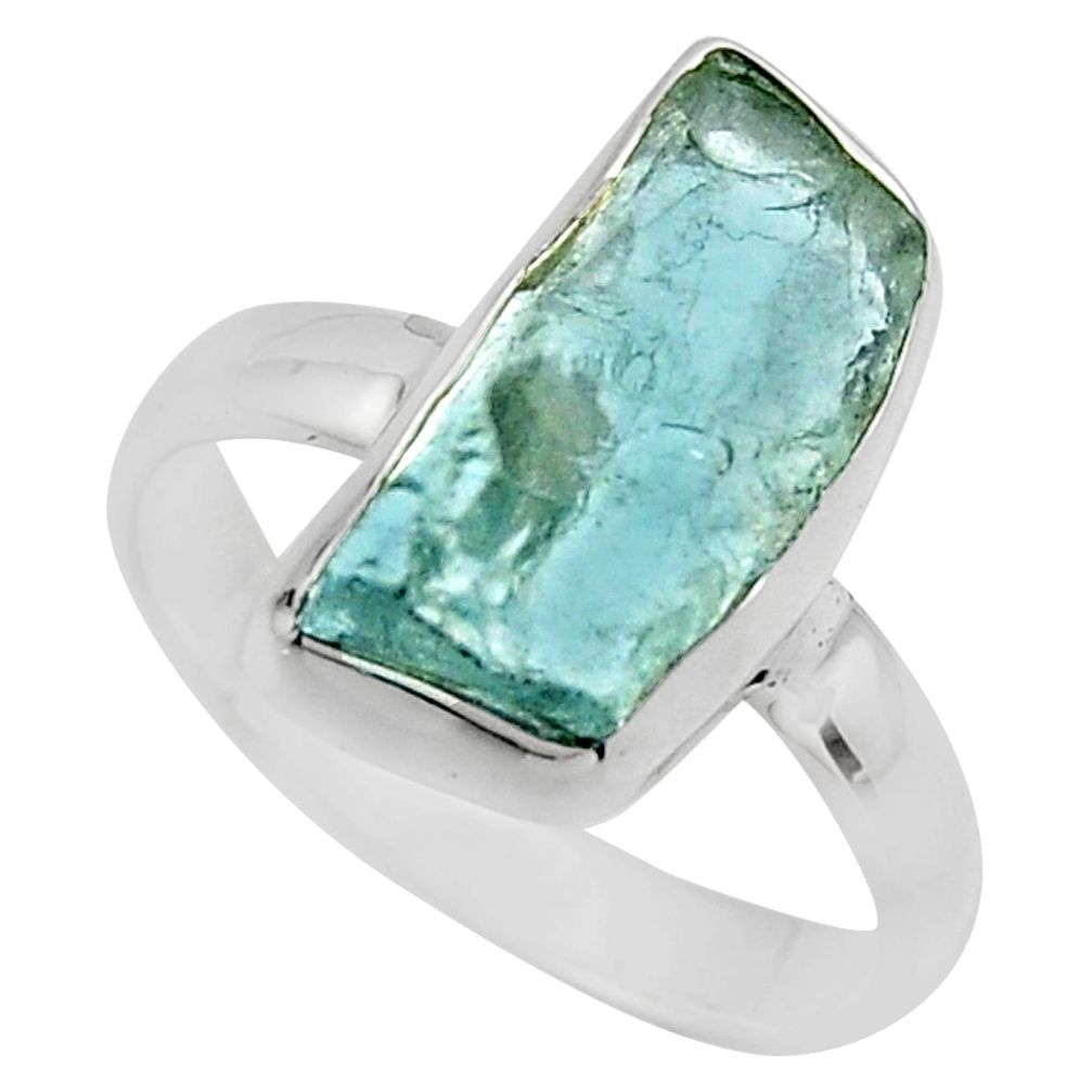 925 silver 5.17cts natural aqua aquamarine rough solitaire ring size 7 r16829