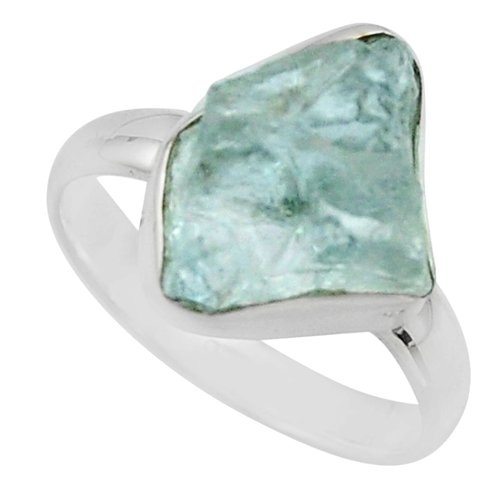 5.63cts natural aqua aquamarine rough 925 silver solitaire ring size 7 r16830