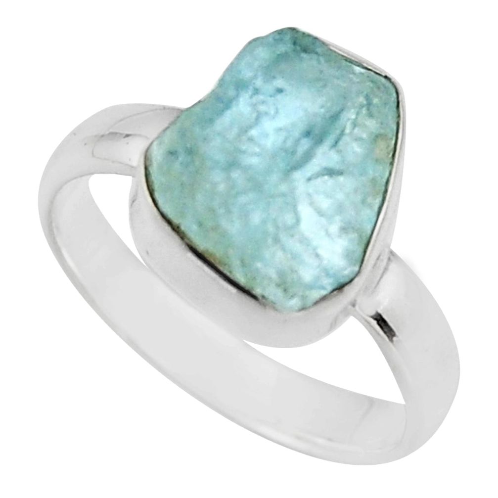 4.52cts natural aqua aquamarine rough 925 silver solitaire ring size 6 r16835