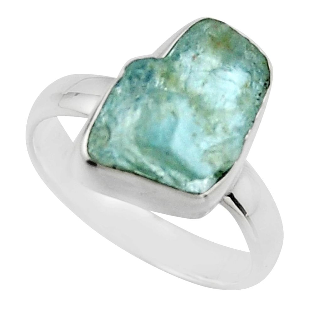 4.75cts natural aqua aquamarine rough 925 silver solitaire ring size 6 r16836