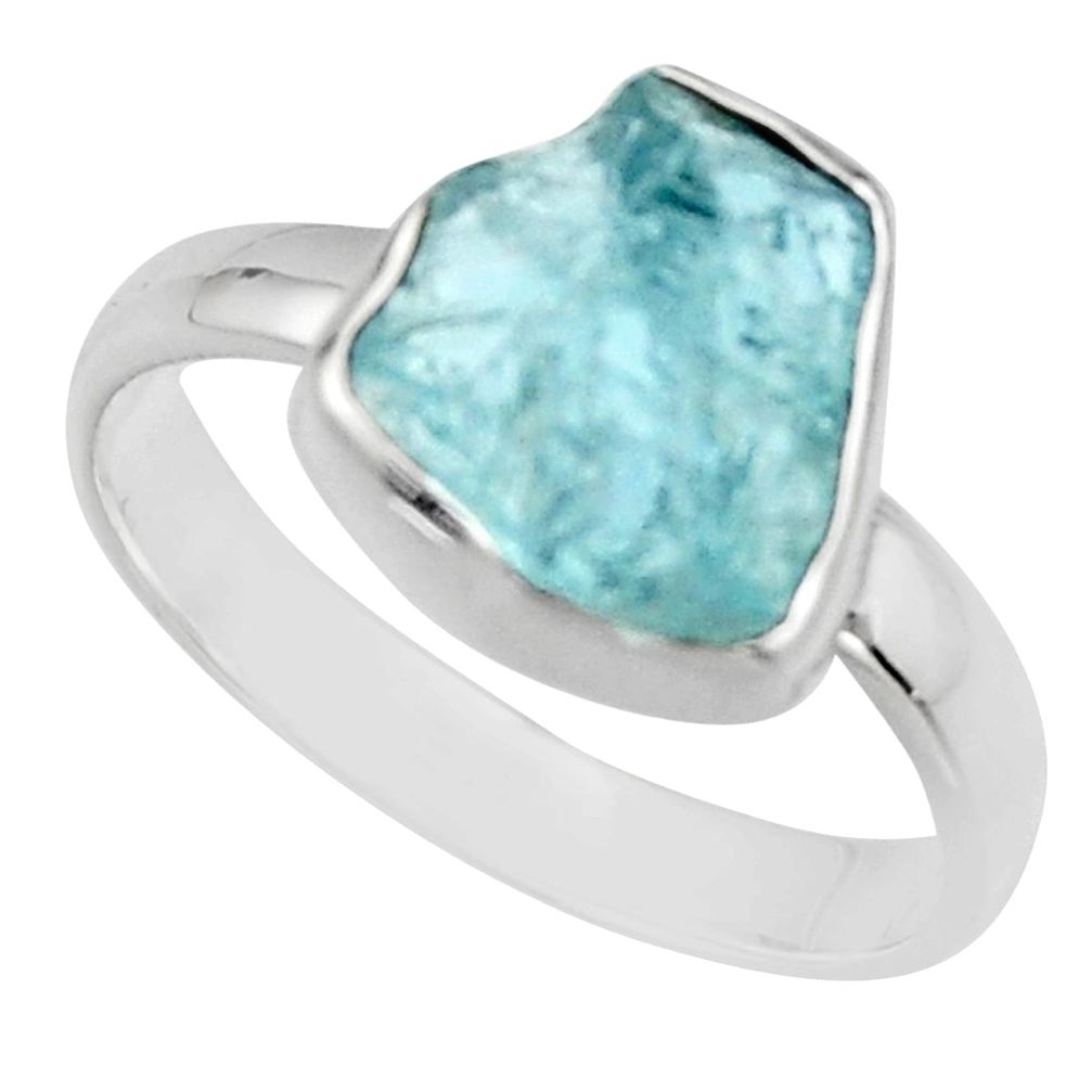 4.52cts natural aqua aquamarine rough 925 silver solitaire ring size 8 r16838