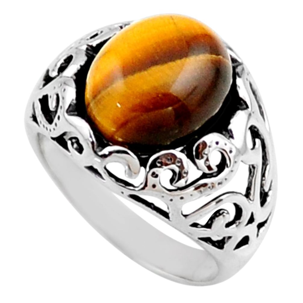 5.75cts natural brown tiger's eye 925 silver solitaire ring size 7 r54615