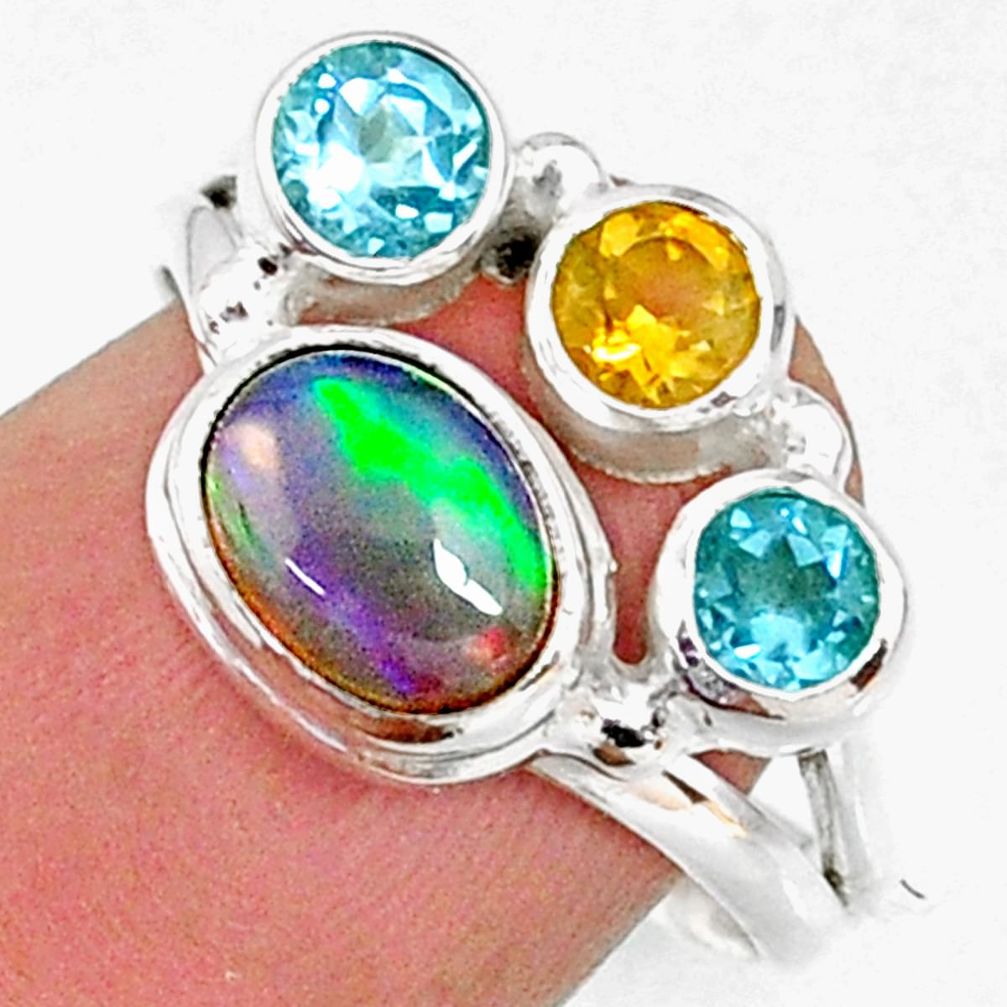 4.37cts natural multi color ethiopian opal topaz 925 silver ring size 7 r65562