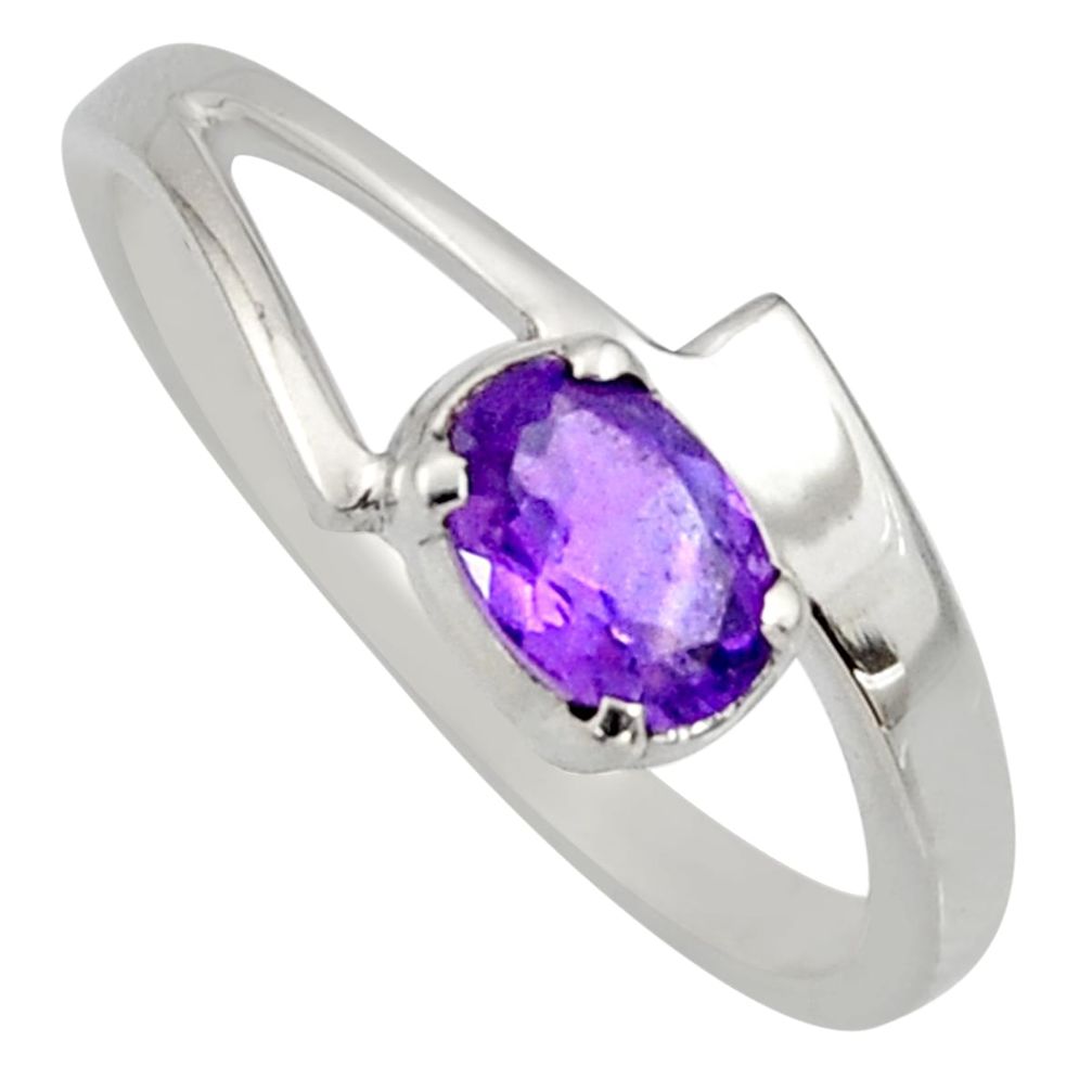 0.94cts natural purple amethyst 925 silver solitaire ring jewelry size 7.5 r6643