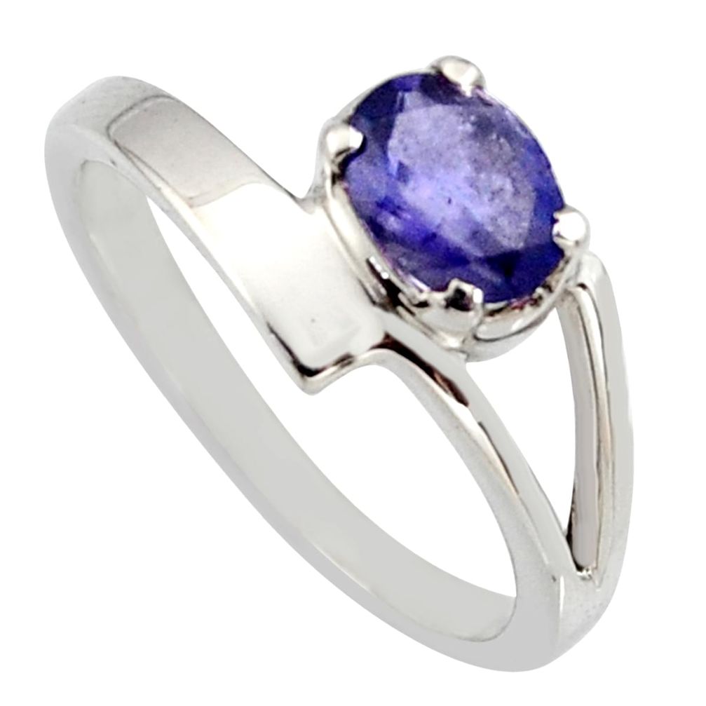 925 silver 0.93cts natural blue iolite round shape solitaire ring size 6.5 r6658