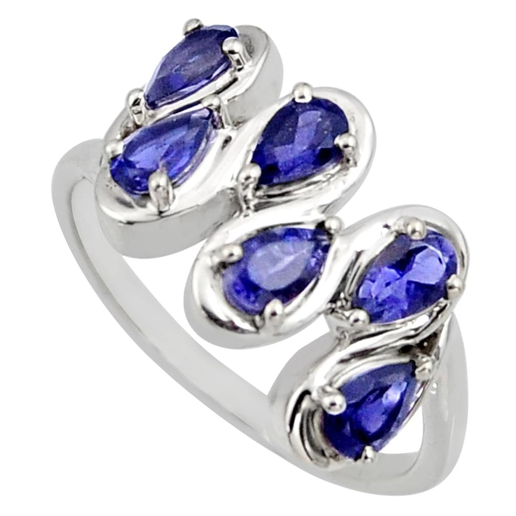 925 sterling silver 2.98cts natural blue iolite pear ring jewelry size 7.5 r6697