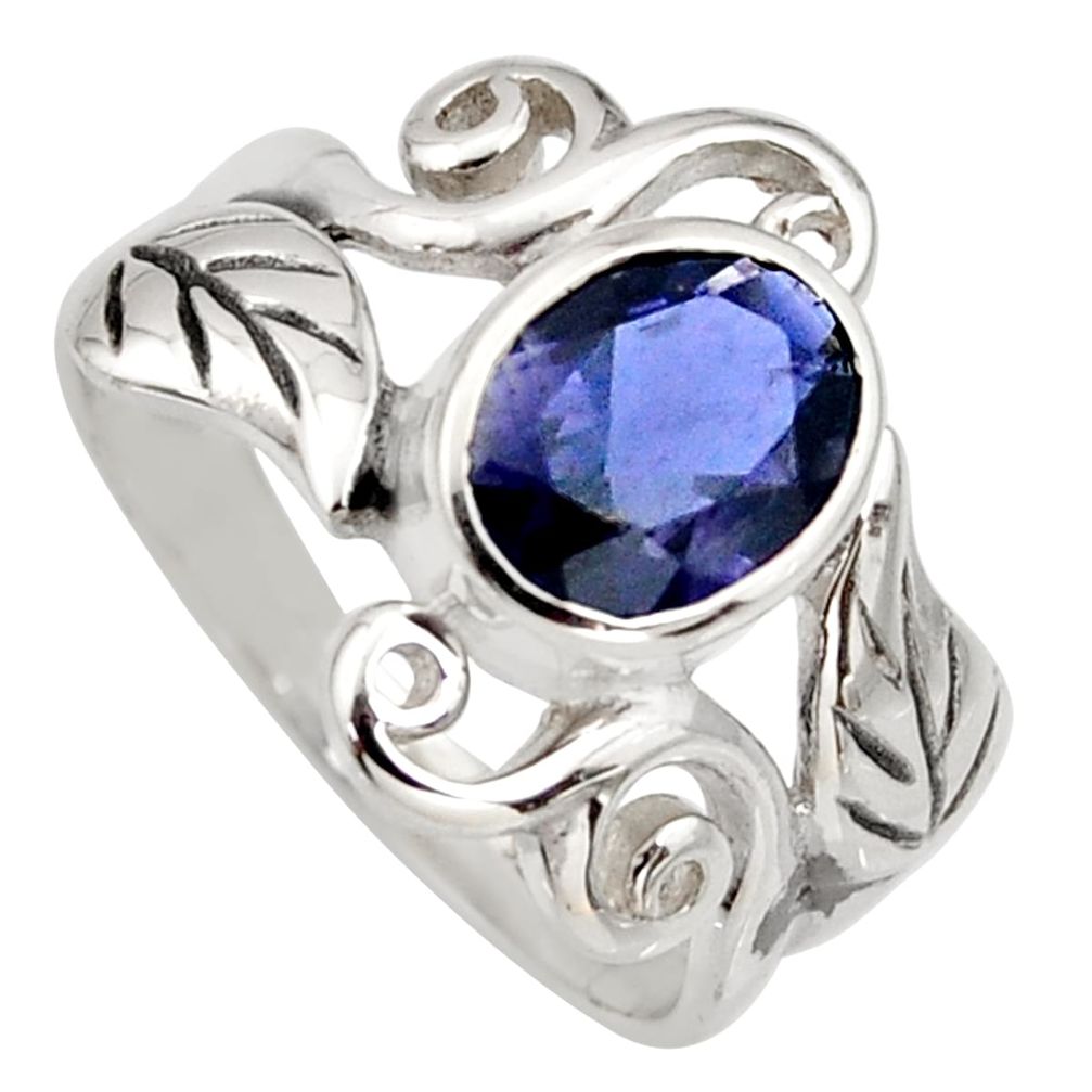 925 sterling silver 2.97cts natural blue iolite solitaire ring size 7.5 r6731