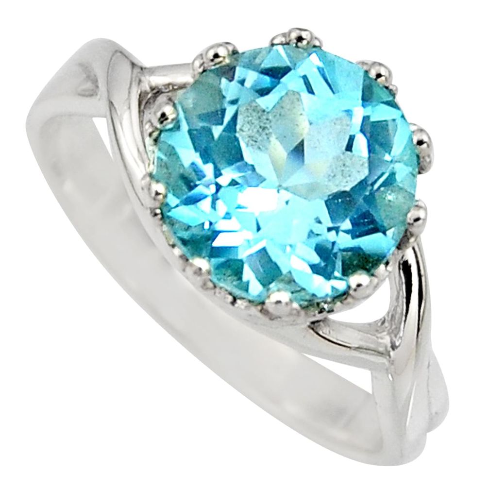 925 sterling silver 6.22cts natural blue topaz solitaire ring size 7.5 r6812