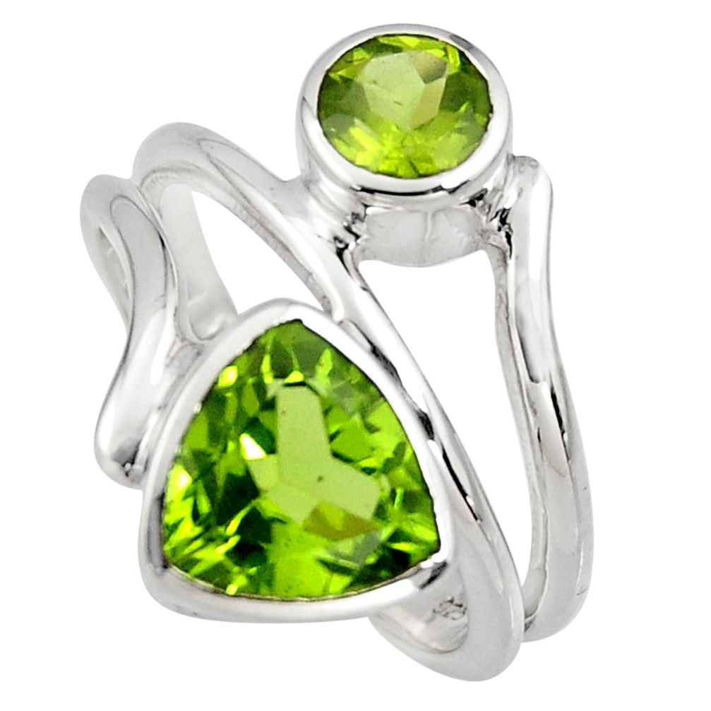 925 sterling silver 6.58cts natural green peridot ring jewelry size 7.5 r6827