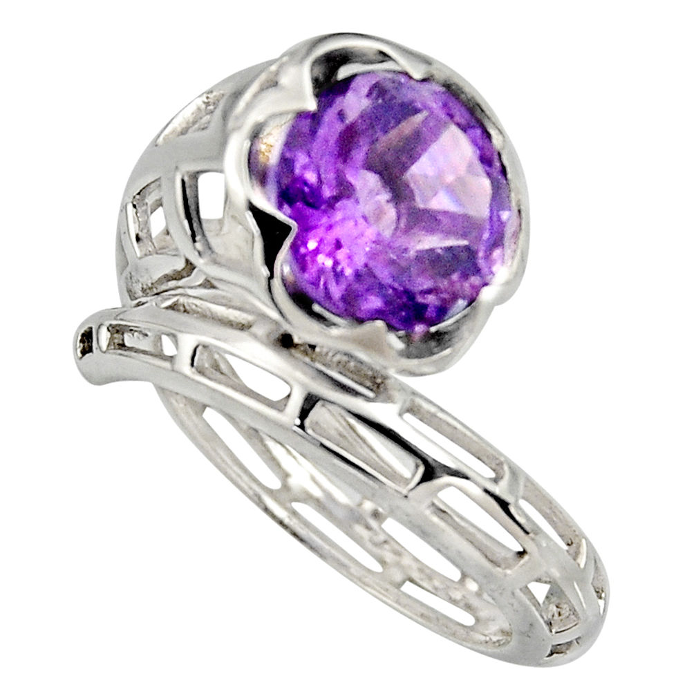 5.42cts natural purple amethyst 925 silver solitaire ring jewelry size 8.5 r6862