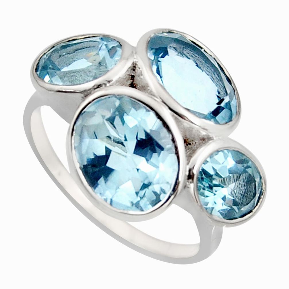 925 sterling silver 12.30cts natural blue topaz oval ring jewelry size 7.5 r6897