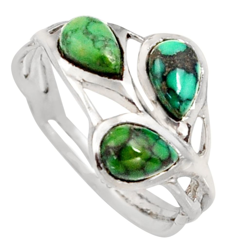 2.64cts natural green kingman turquoise 925 sterling silver ring size 5.5 r6913