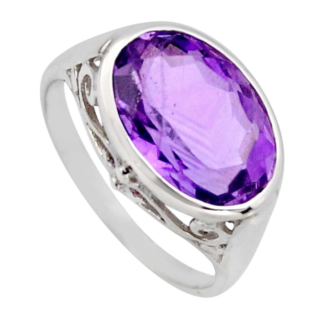 6.72cts natural purple amethyst 925 silver solitaire ring jewelry size 7.5 r6941
