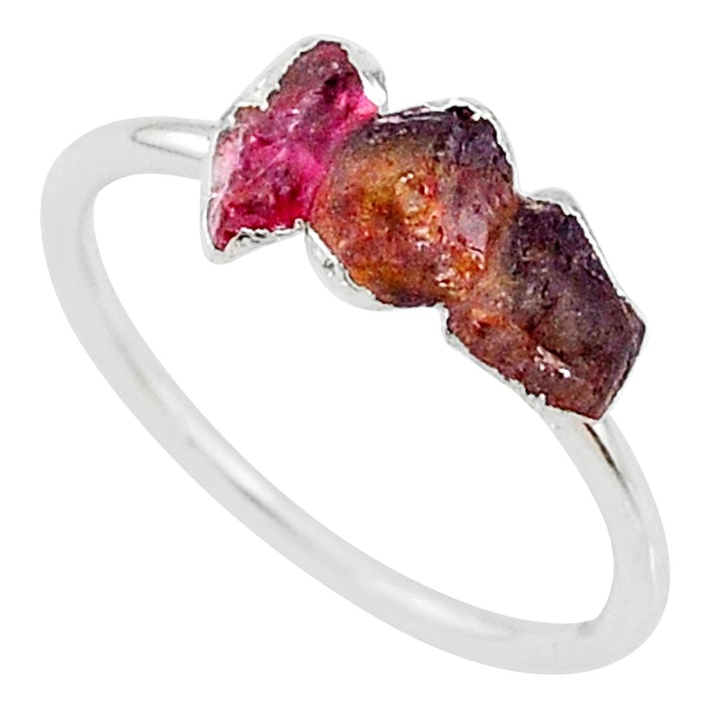 3.82cts natural pink tourmaline raw 925 sterling silver ring size 9 r70707