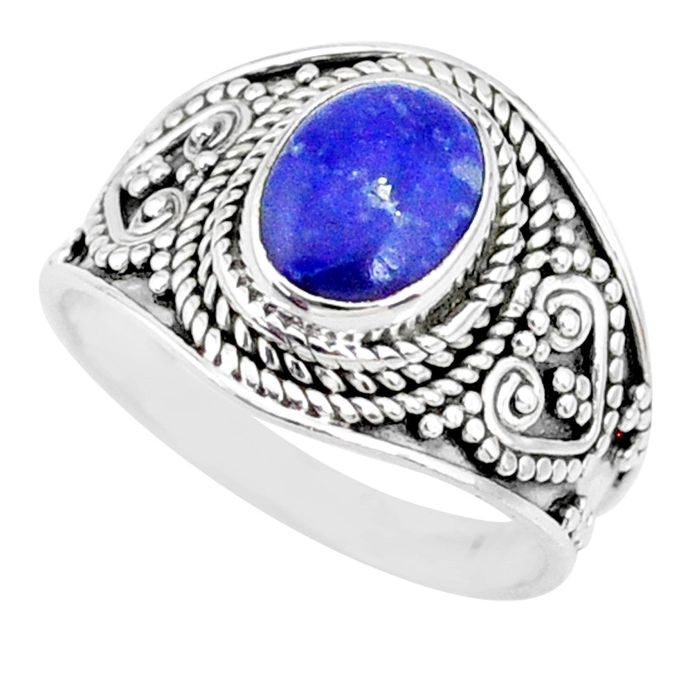 2.92cts natural blue lapis lazuli 925 silver solitaire ring size 7.5 r74684