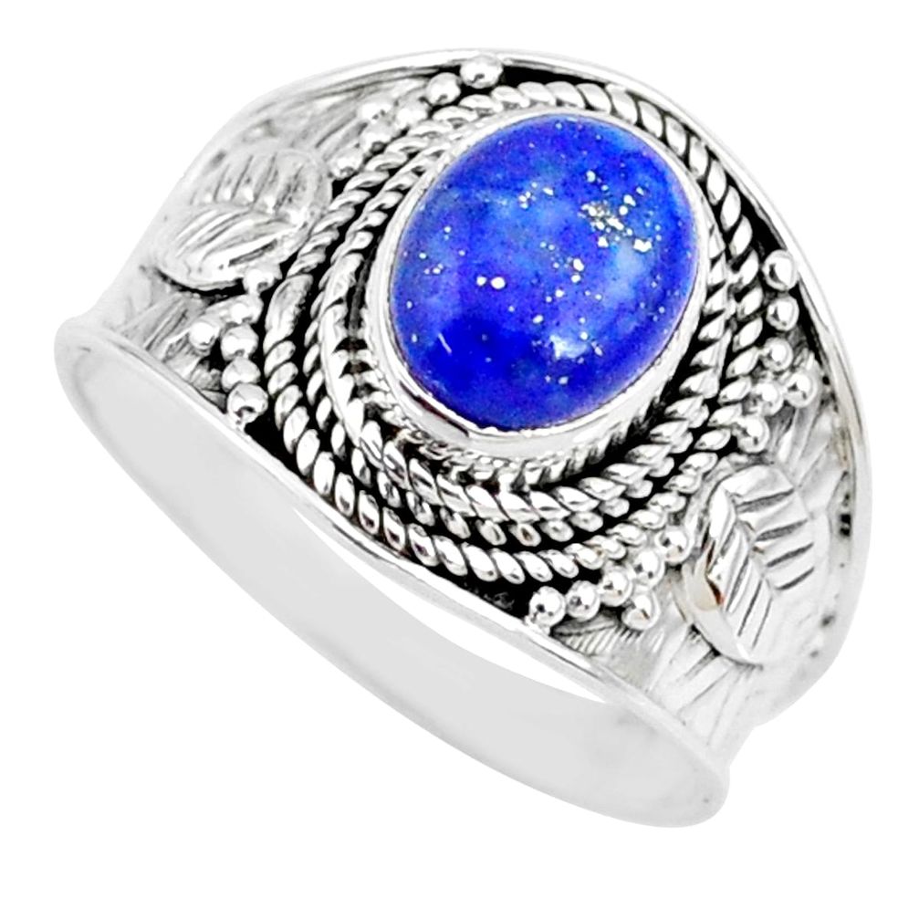 2.90cts natural blue lapis lazuli 925 silver solitaire ring size 8.5 r74686
