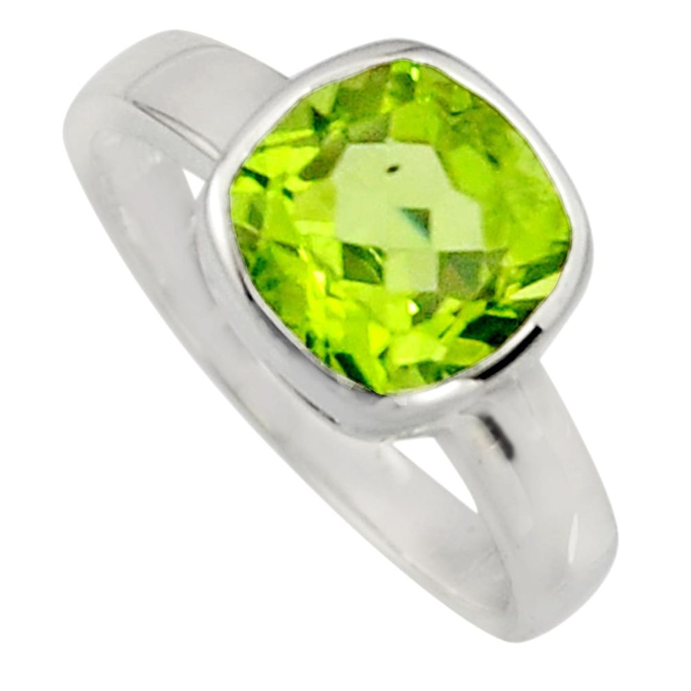 3.11cts natural green peridot 925 sterling silver solitaire ring size 7.5 r7478