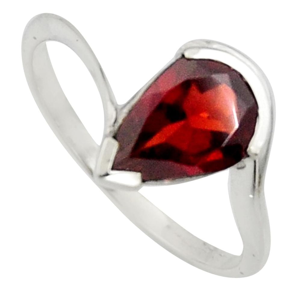 925 sterling silver 2.49cts natural red garnet pear solitaire size 5.5 r7594