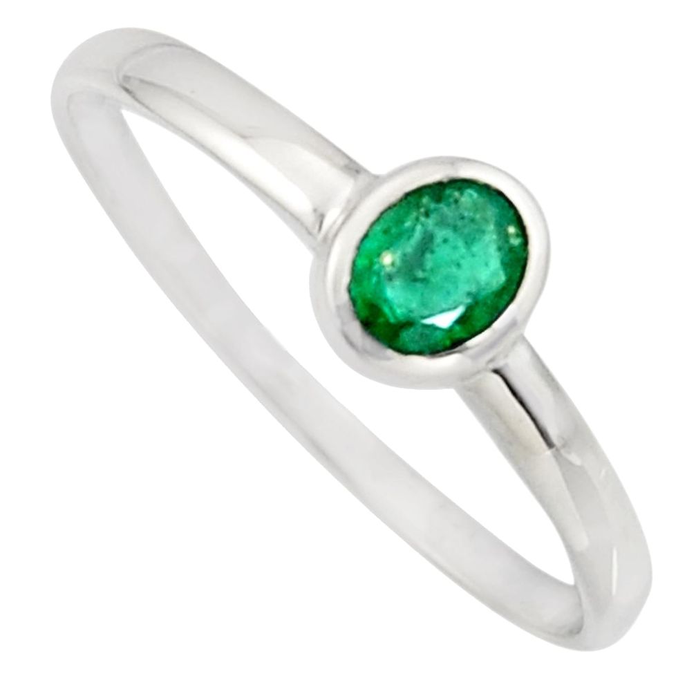 0.89cts natural green emerald 925 silver solitaire ring jewelry size 6.5 r7625