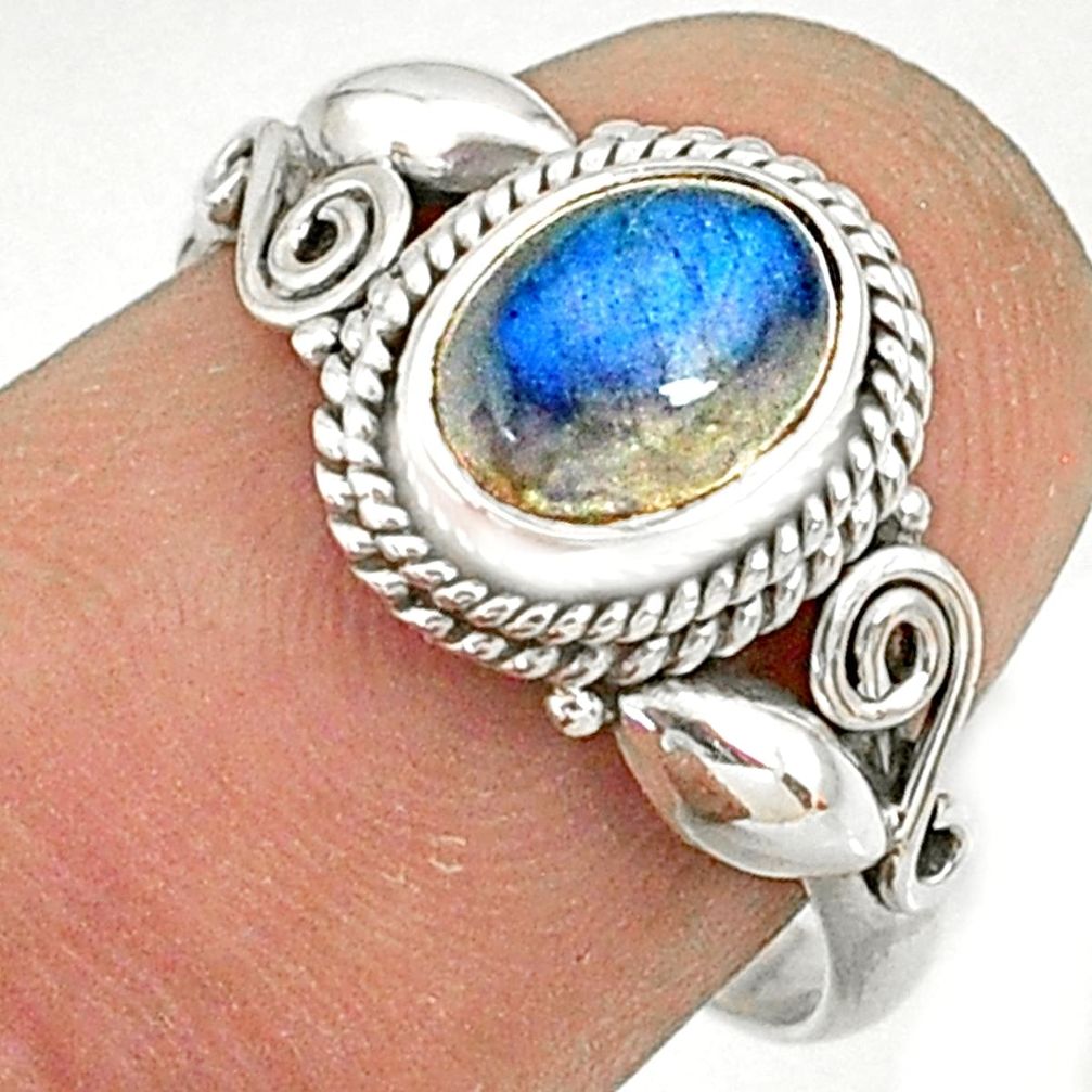 925 silver 1.63cts natural blue labradorite oval solitaire ring size 7.5 r76737