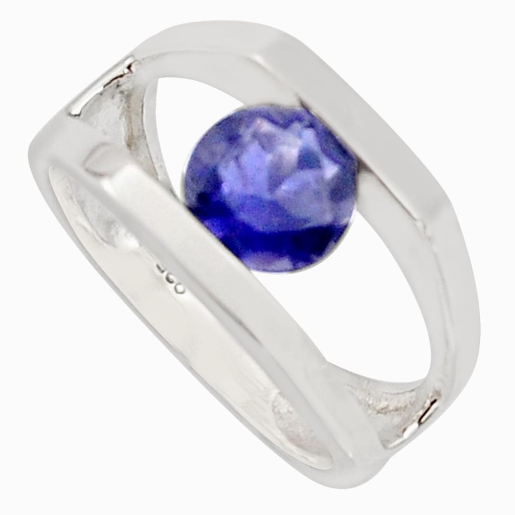 2.51cts natural blue iolite 925 sterling silver solitaire ring size 5.5 r7677