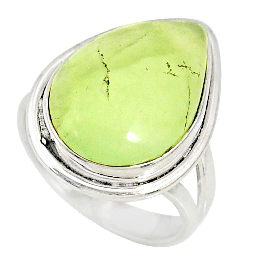 13.77cts natural green prehnite pear 925 silver solitaire ring size 7.5 r76785