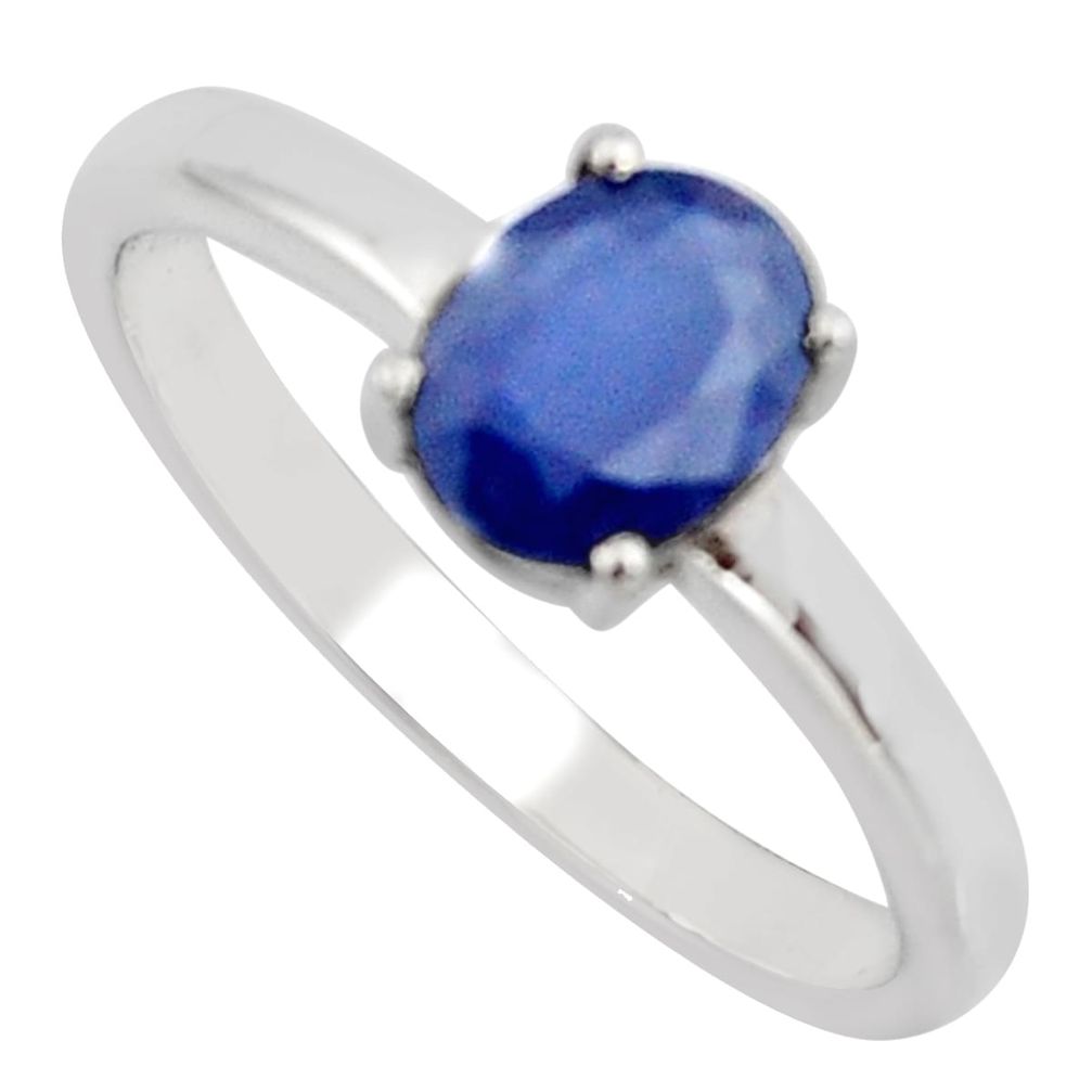 1.96cts natural blue sapphire 925 sterling silver solitaire ring size 7.5 r7686