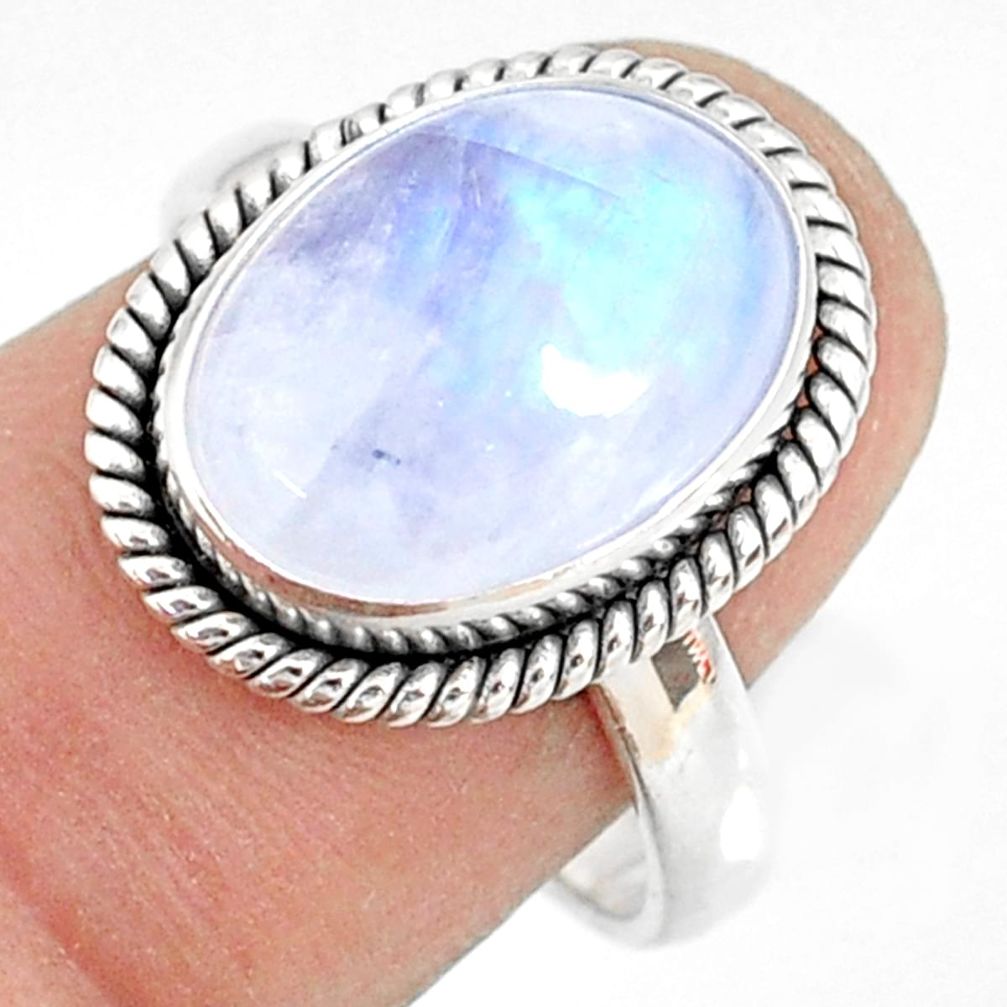 6.33cts natural rainbow moonstone 925 silver solitaire ring size 8 r76985