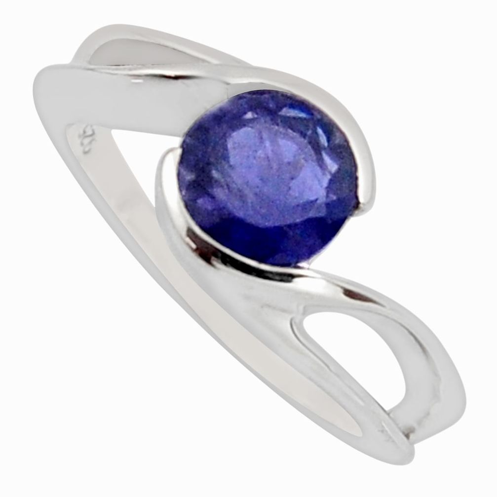 925 sterling silver 2.17cts natural blue iolite solitaire ring size 6.5 r7700