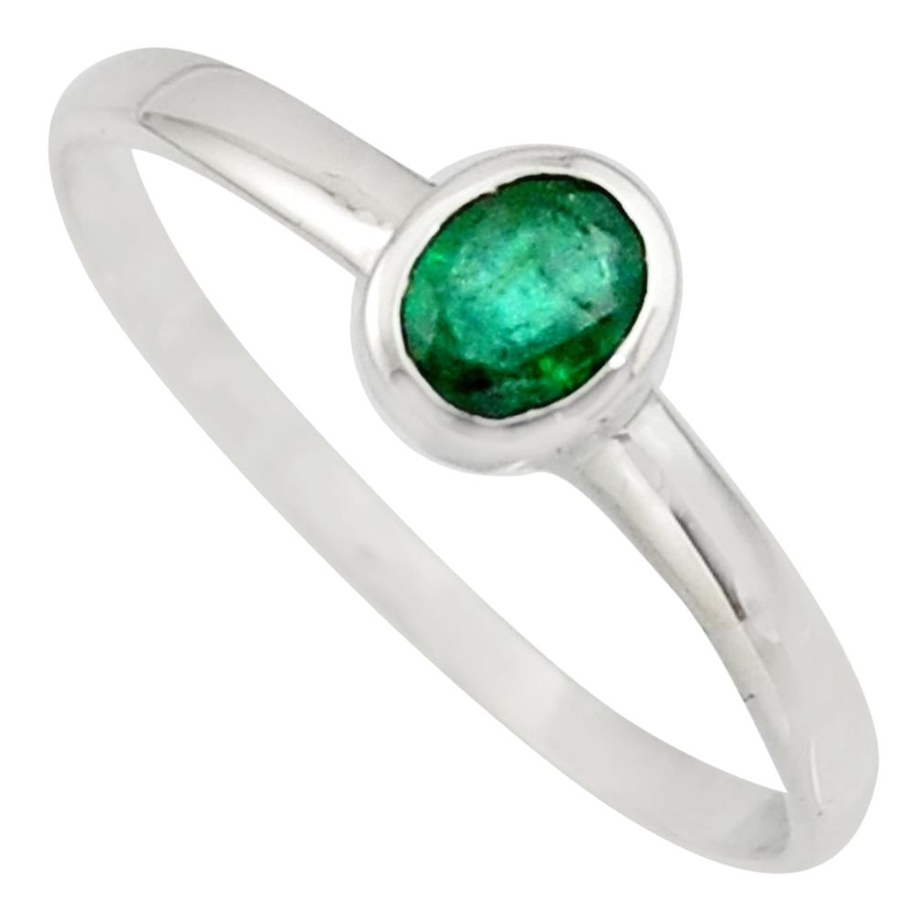 0.74cts natural green emerald 925 silver solitaire ring jewelry size 7.5 r7708