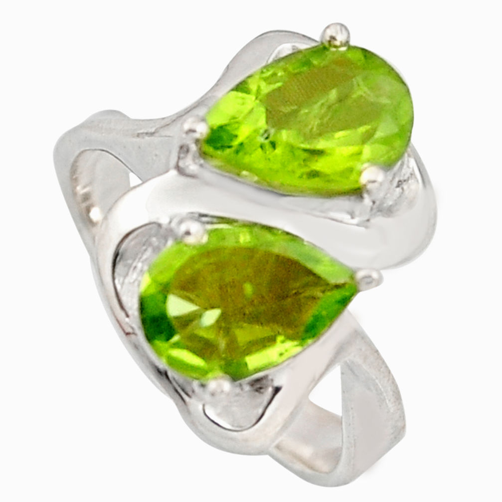 5.21cts natural green peridot 925 sterling silver ring jewelry size 7.5 r7730