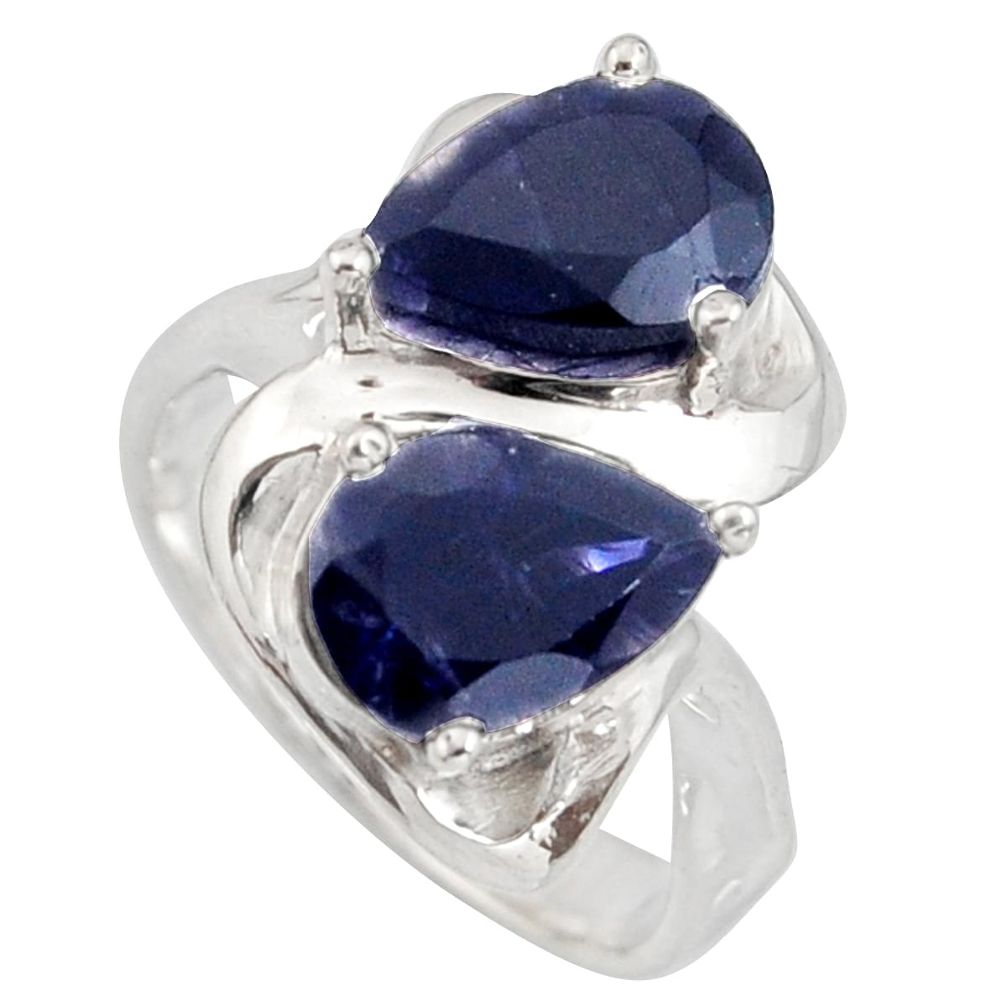 925 sterling silver 5.41cts natural blue iolite pear ring jewelry size 9 r7737