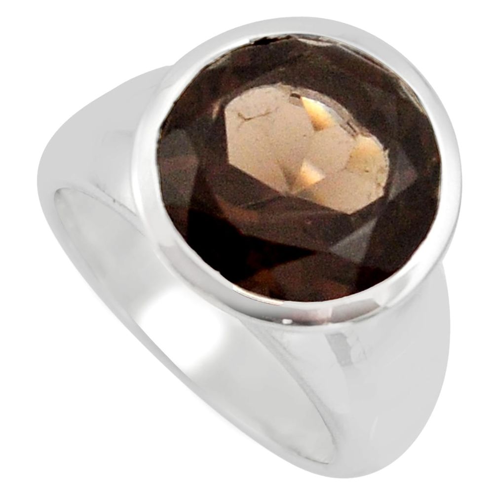 925 sterling silver 8.07cts brown smoky topaz solitaire ring size 7.5 r7753