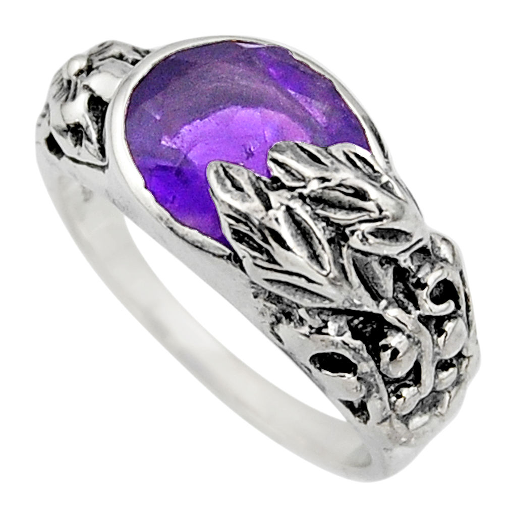 4.13cts natural purple amethyst 925 silver solitaire ring jewelry size 9 r7830