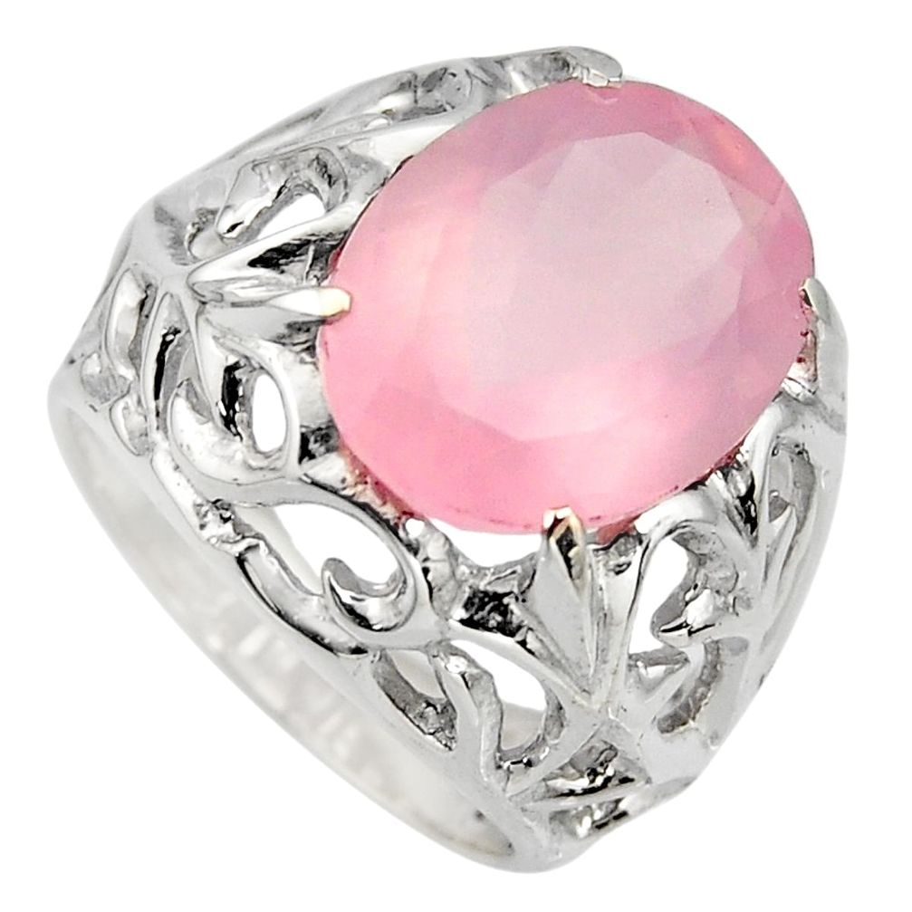 10.16cts natural pink rose quartz 925 silver solitaire ring size 6.5 r7841